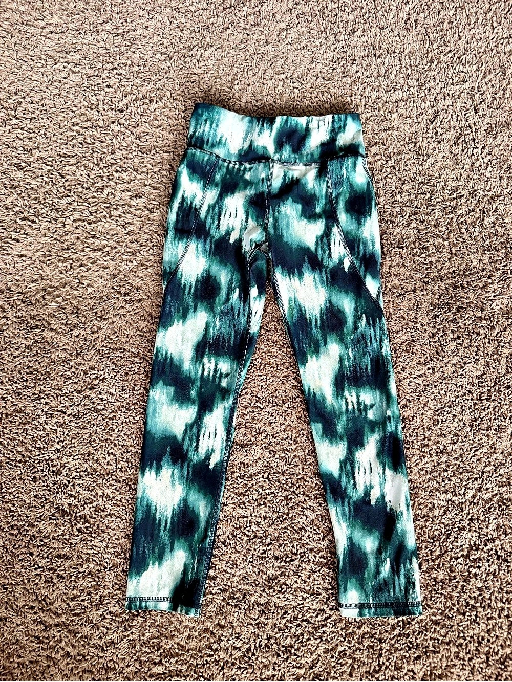 Old Navy PowerSoft High-Rise Leggings Green & White Medium